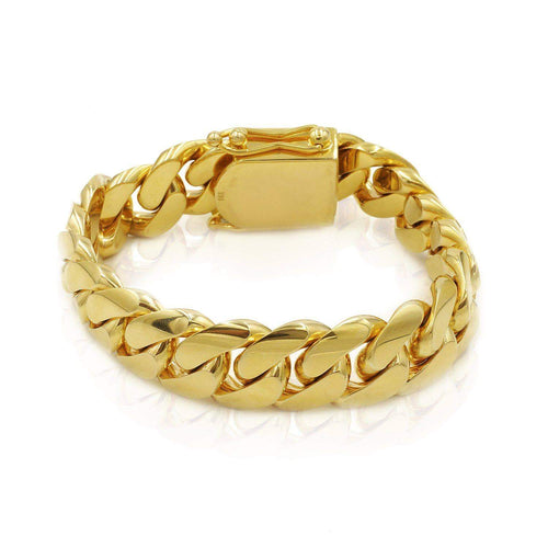 Las Villas Cuban Link Bracelet 16mm Solid Cuban Link Bracelet in 10K Yellow Gold