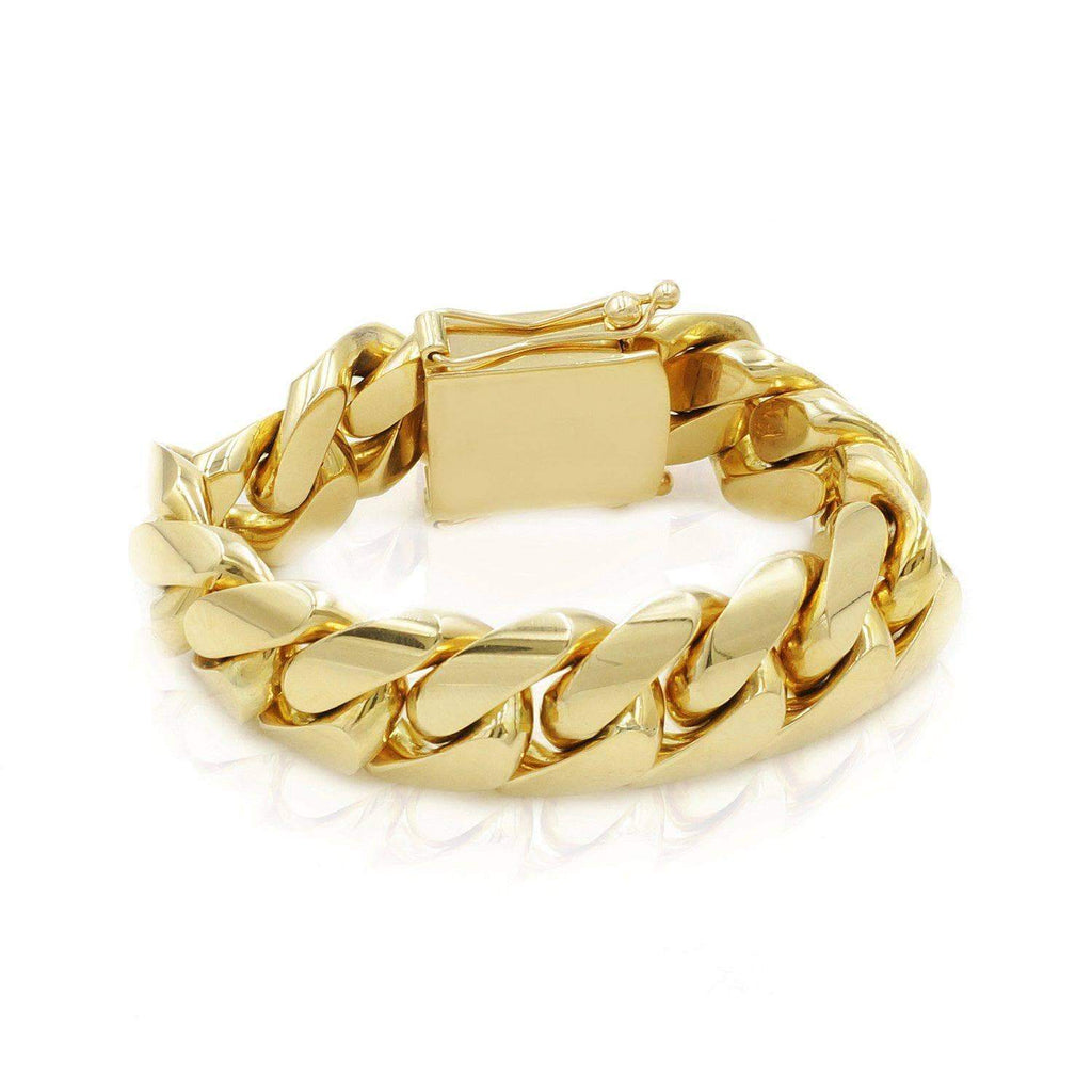 Men's 11mm 14K Yellow Gold Square Curb Cuban Link Chain Bracelet 8.5in |  GoldenMine.com