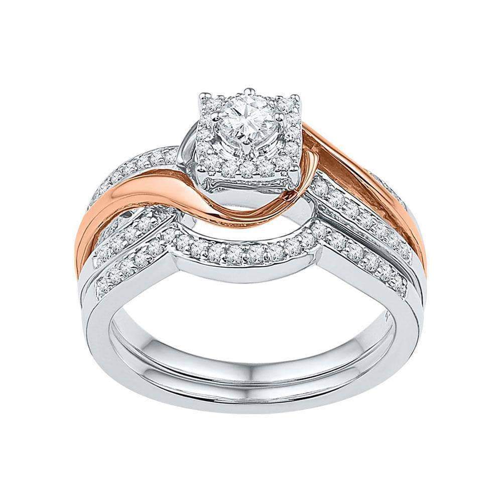 10k Two-tone White Gold Womens Round Diamond Bridal Wedding Engagement Ring Band Set 1/2 Cttw