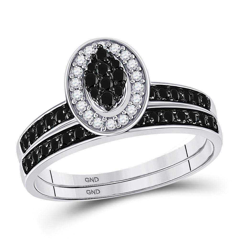 10kt White Gold Womens Round Black Color Enhanced Diamond Bridal Wedding Ring Set 1/2 Cttw