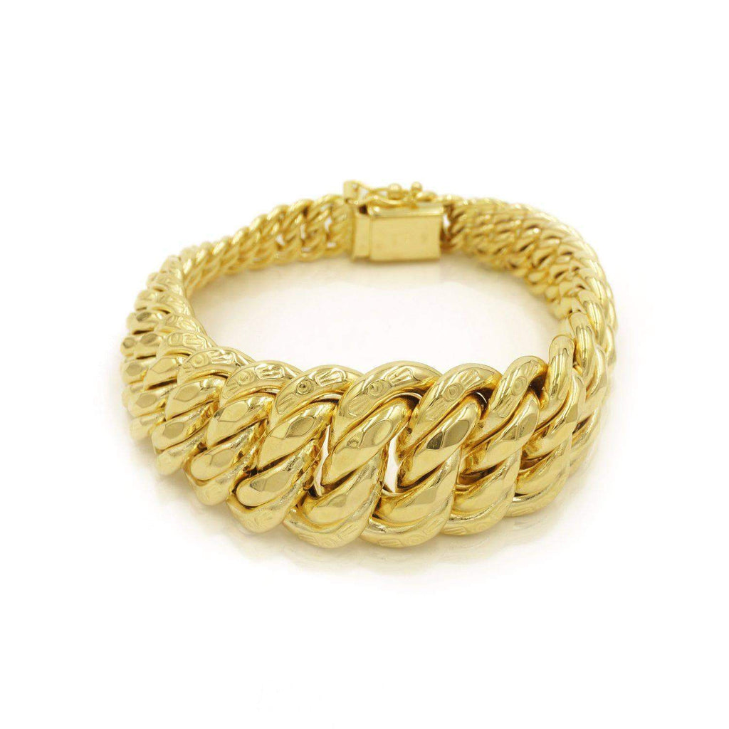 14k Yellow Gold Italian Designer Bracelet with Triple Ring Links 7.5
