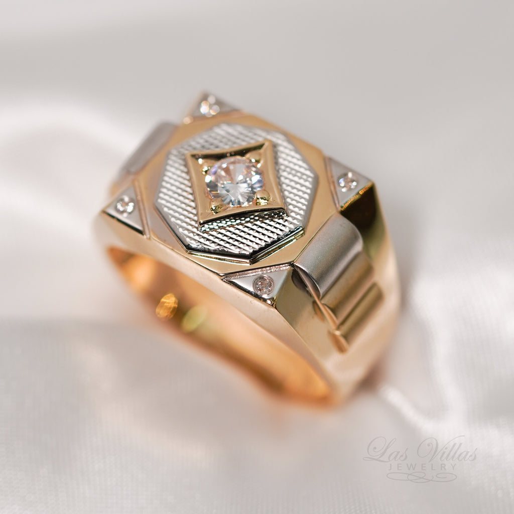 Las Villas Jewelry Men's Big Look Rings Fashion center stone in 14k Gold