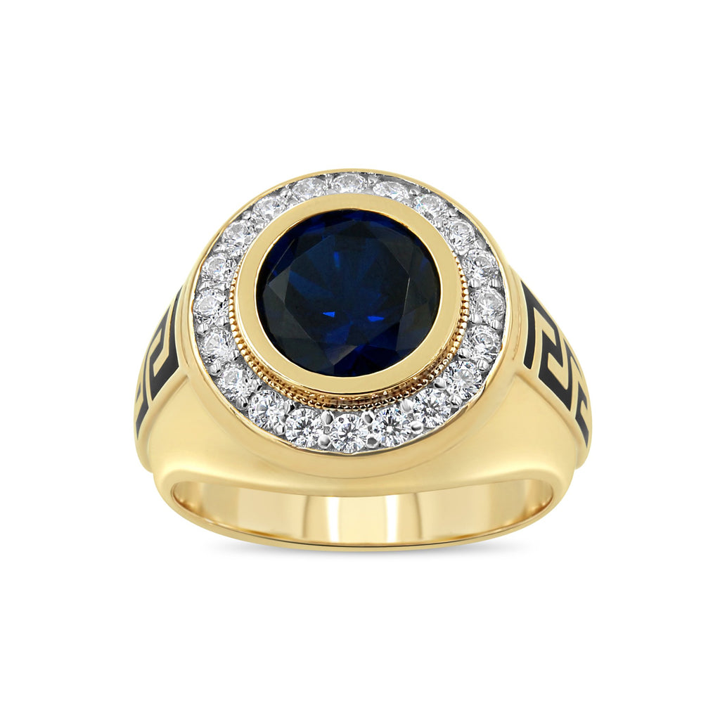 Las Villas Jewelry Men's Big Look Rings Men's Blue Stone Pave set ring in 10kt Gold