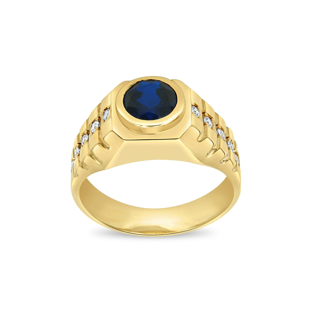 Las Villas Jewelry Men's Big Look Rings Men's Blue Stone Pave set ring in 10kt Gold