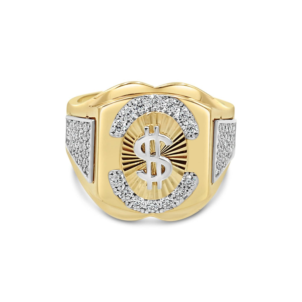 Las Villas Jewelry Men's Big Look Rings Men's Fashion Dollar Pave set CZ in 14kt Gold