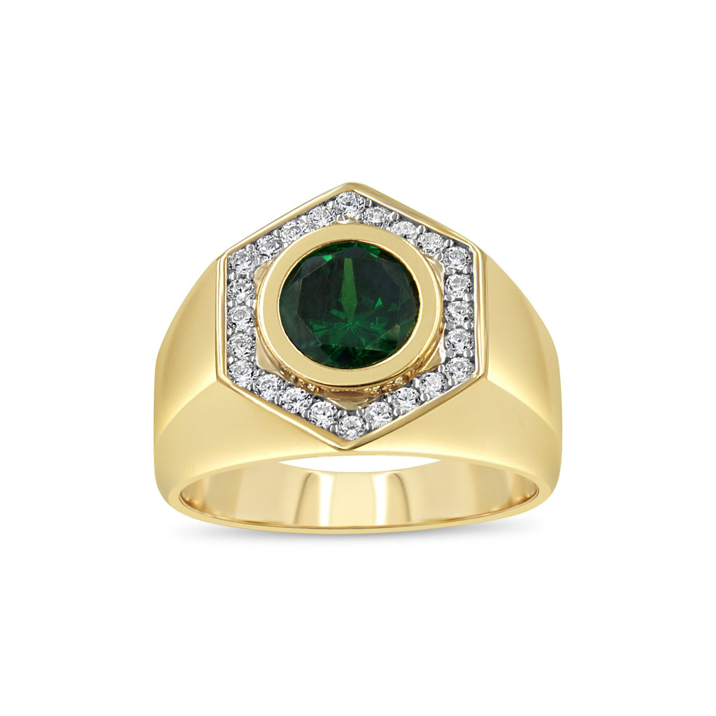 Las Villas Jewelry Men's Big Look Rings Men's Green Stone Pave set ring in 10kt Gold