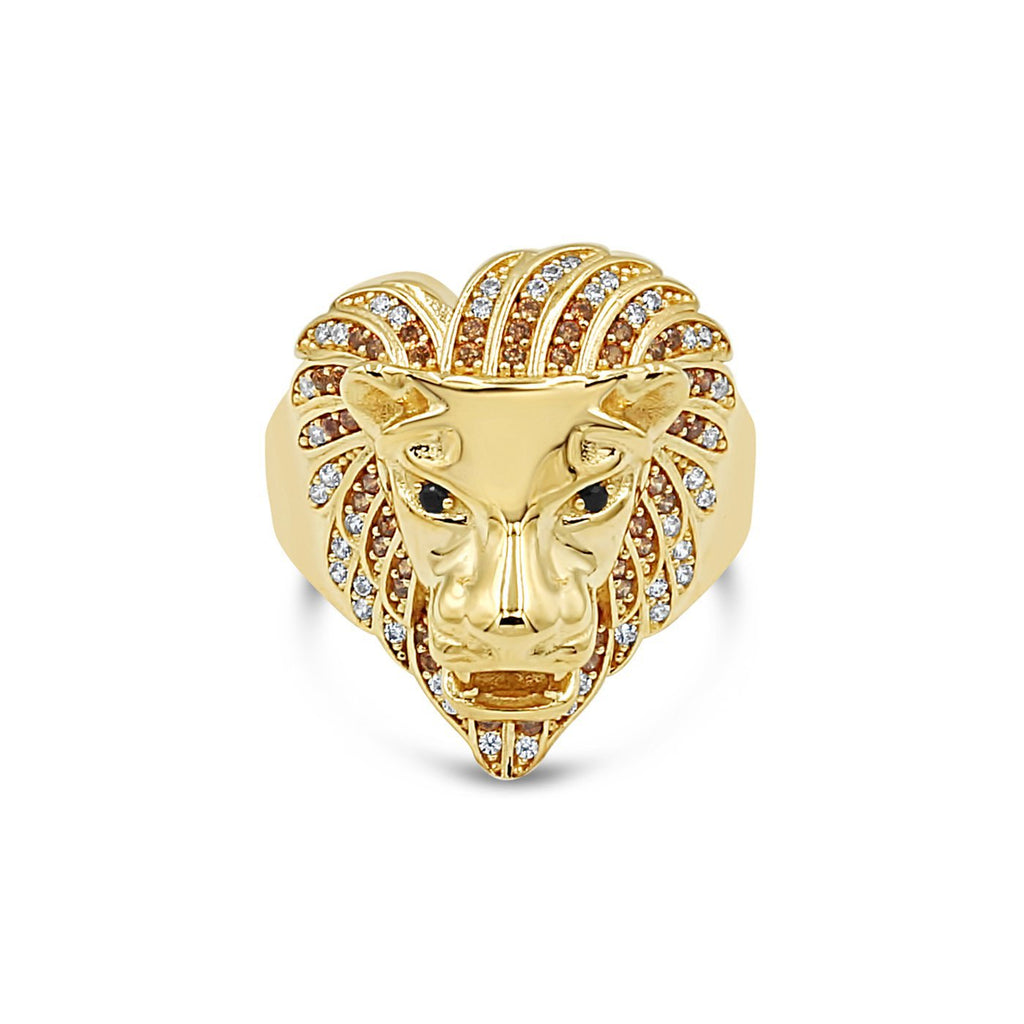 Men's Lion Head Pave set ring in 14kt Gold