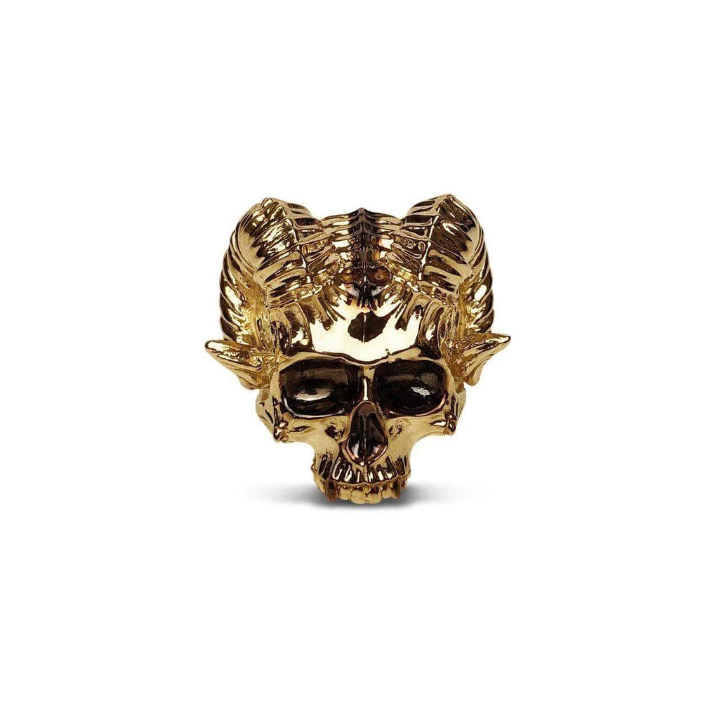 Men's Solid Horn Skull Ring in 14kt Yellow Gold