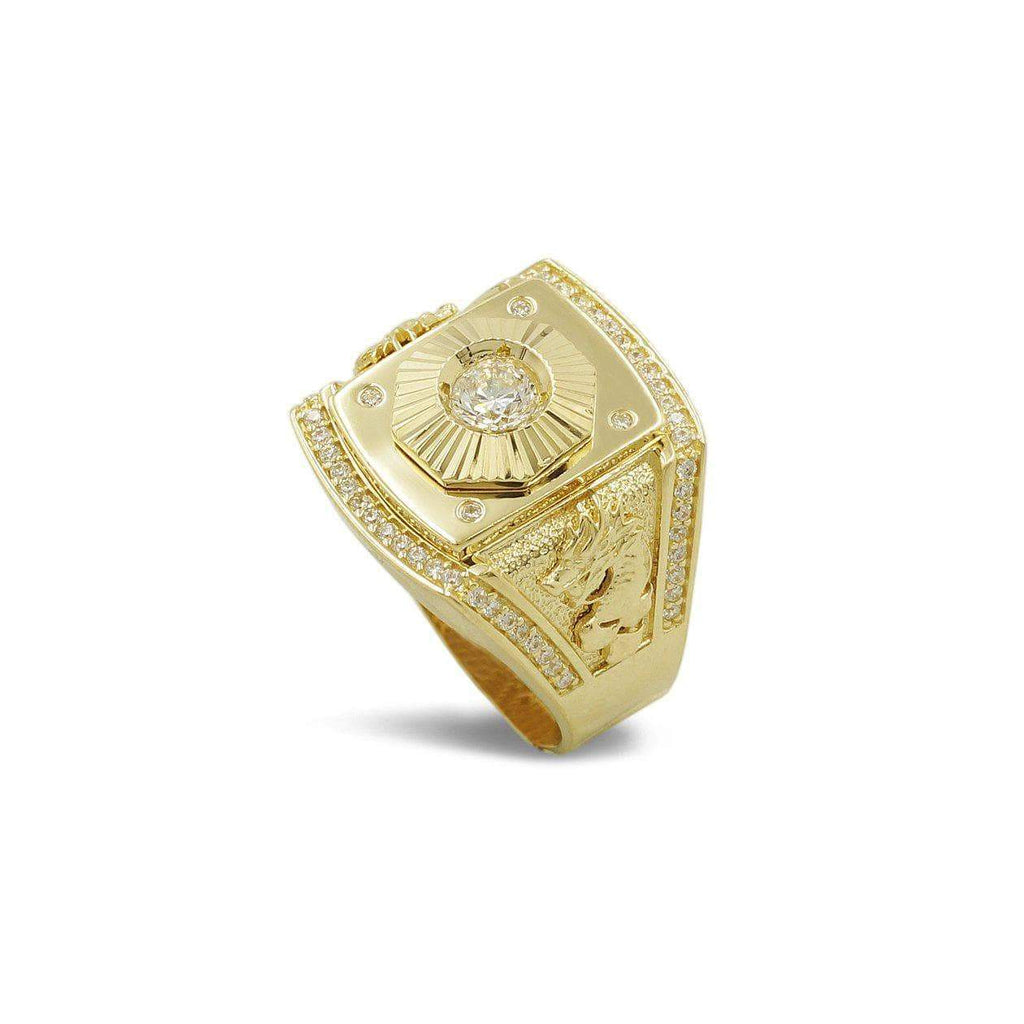 Las Villas Jewelry Men's Big Look Rings Zirconia Center Stylish Mens Ring in 10kt Gold