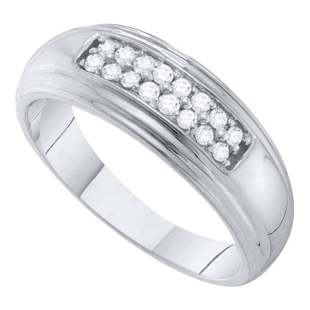 10k White Gold Round Diamond 2-row Mens Wedding Band Ring 1/4 Cttw