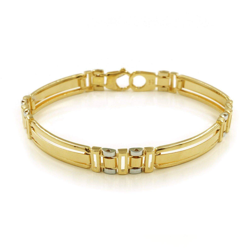 Las Villas Jewelry Mens Italian Bracelet Fancy Link Bracelet in 14Kt Gold