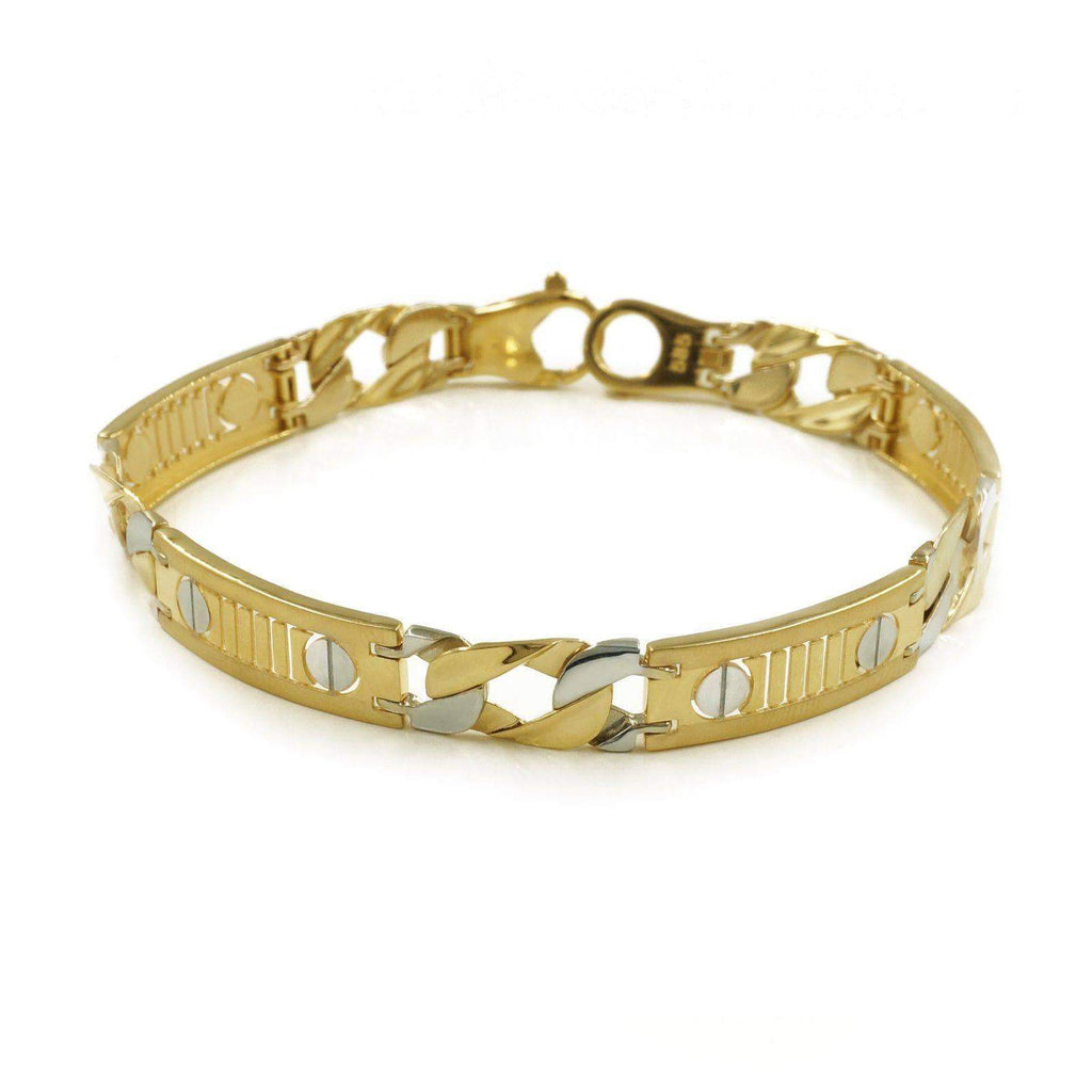 Las Villas Jewelry Mens Italian Bracelet Fancy Link Bracelet in 14Kt Gold