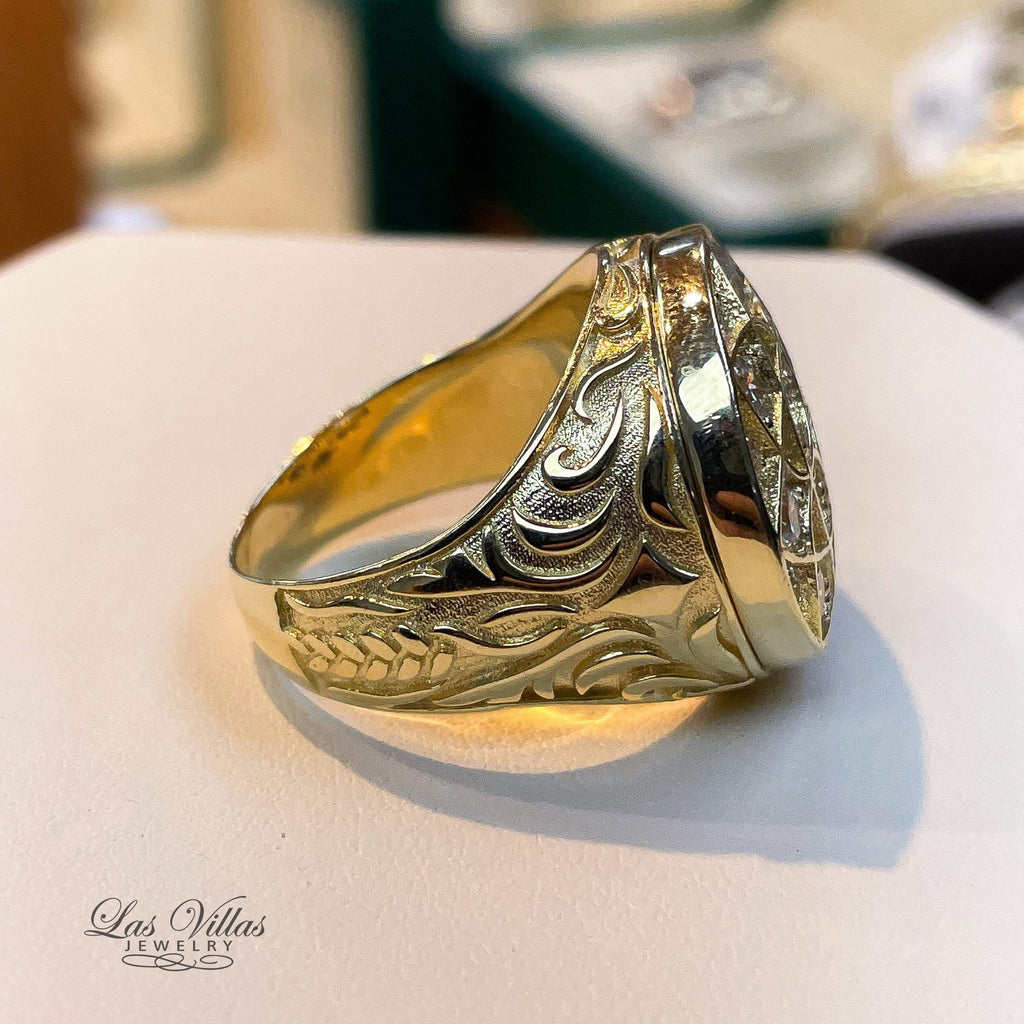 Mens Big look roseta ring in 14K Yellow Gold | Las Villas Jewelry