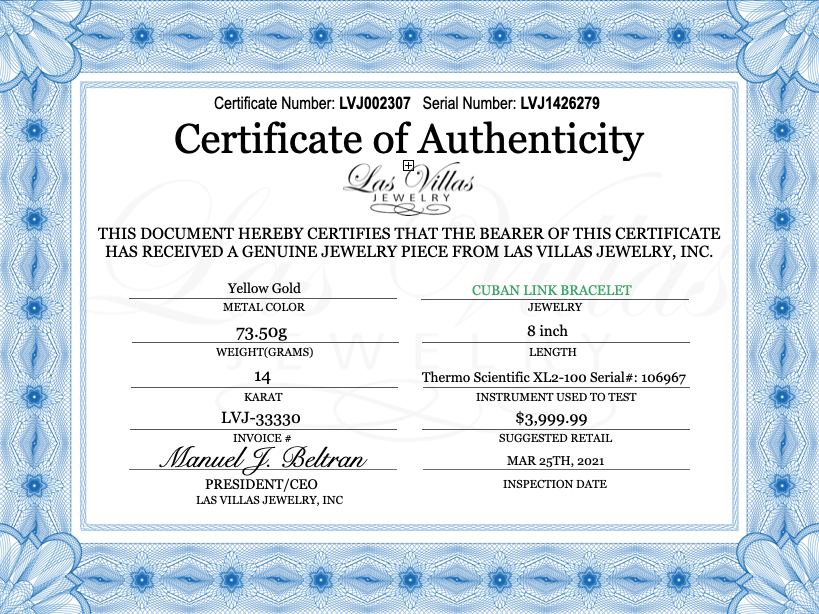 Certificate/Appraisal | Las Villas Jewelry