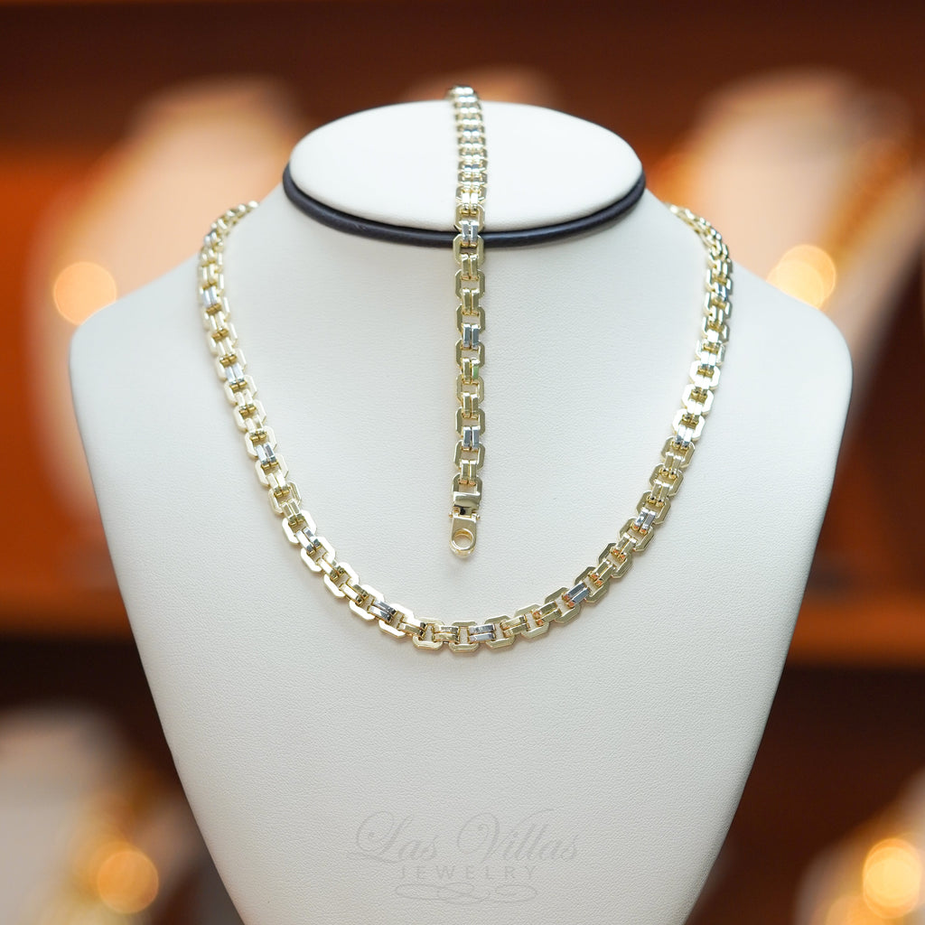 Las Villas Jewelry Women's Choker Necklaces Fancy link Necklace & Bracelet Set in 14Kt Gold