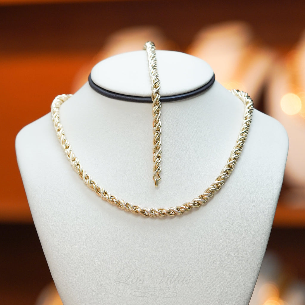 Las Villas Jewelry Women's Choker Necklaces Fancy link Necklace & Bracelet Set in 14Kt Gold