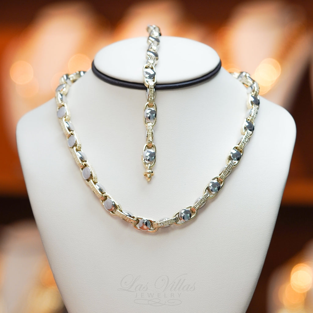 Unisex Fancy Necklace & Bracelet Set in 14Kt Gold | Las Villas Jewelry