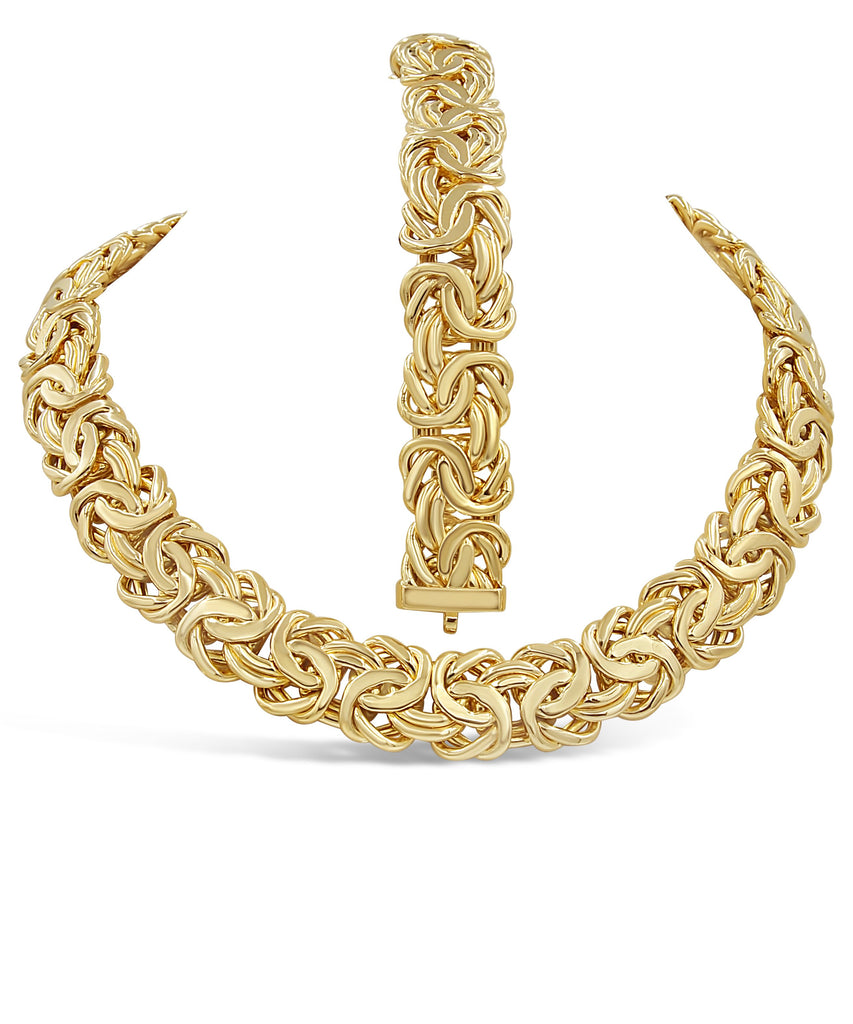 Las Villas Jewelry Women's Choker Necklaces Women's Byzantine Fancy Necklace & Bracelet Set in 14Kt Gold