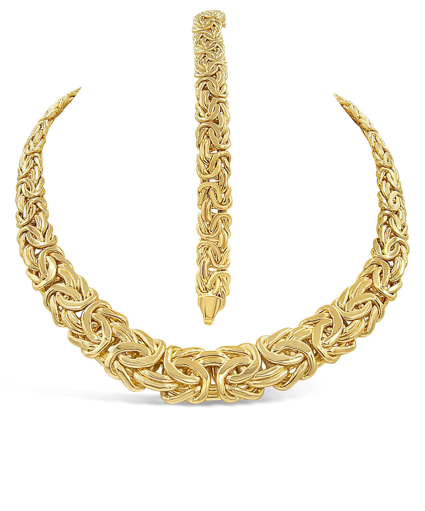 Las Villas Jewelry Women's Choker Necklaces Women's Byzantine Fancy Necklace & Bracelet Set in 14Kt Gold