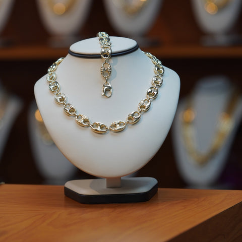 Women's mariner fancy Puff Necklace Bracelet Set in 10Kt Gold