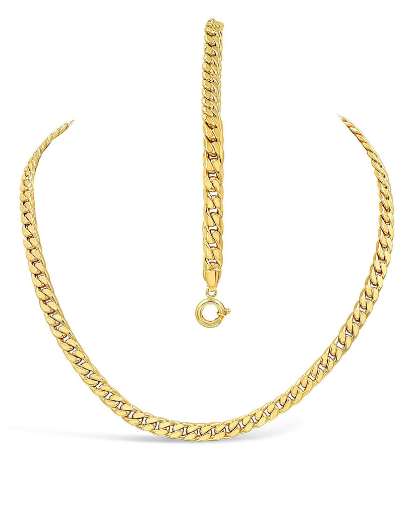 Las Villas Jewelry Women's Choker Necklaces Women's Hallow Cuban Fancy Necklace & Bracelet Set in 10Kt Gold