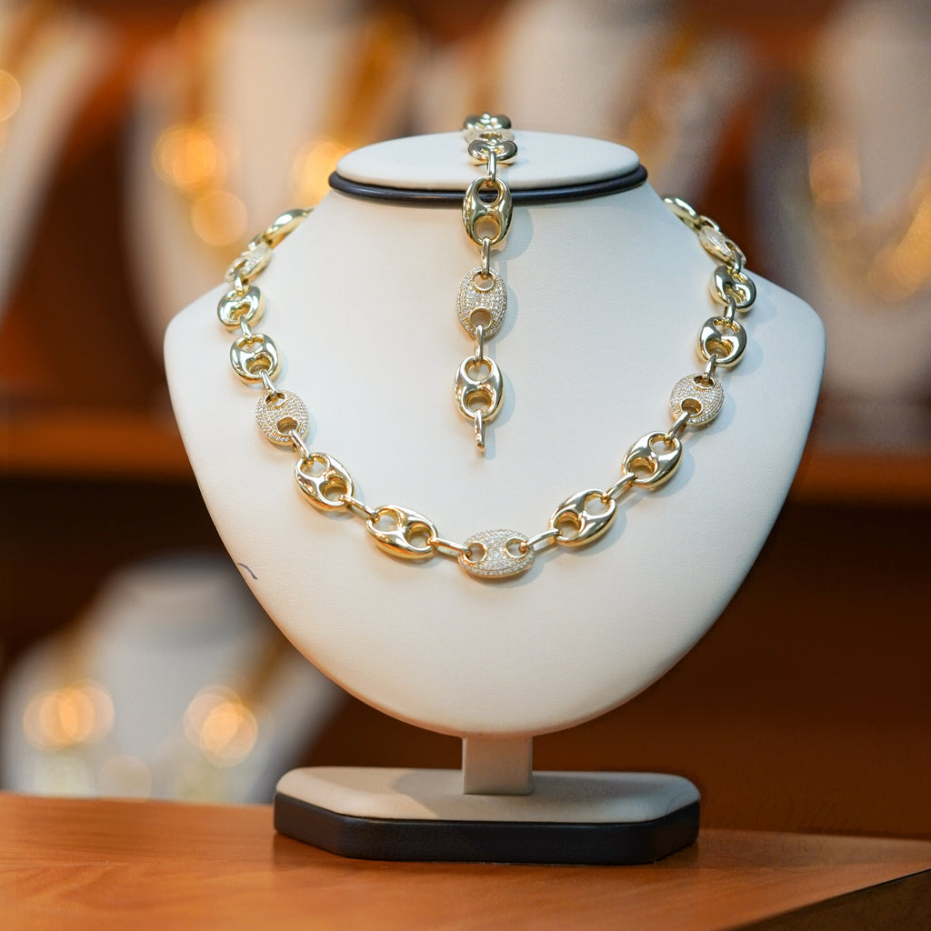 Fancy link Necklace & Bracelet Set in 14Kt Gold