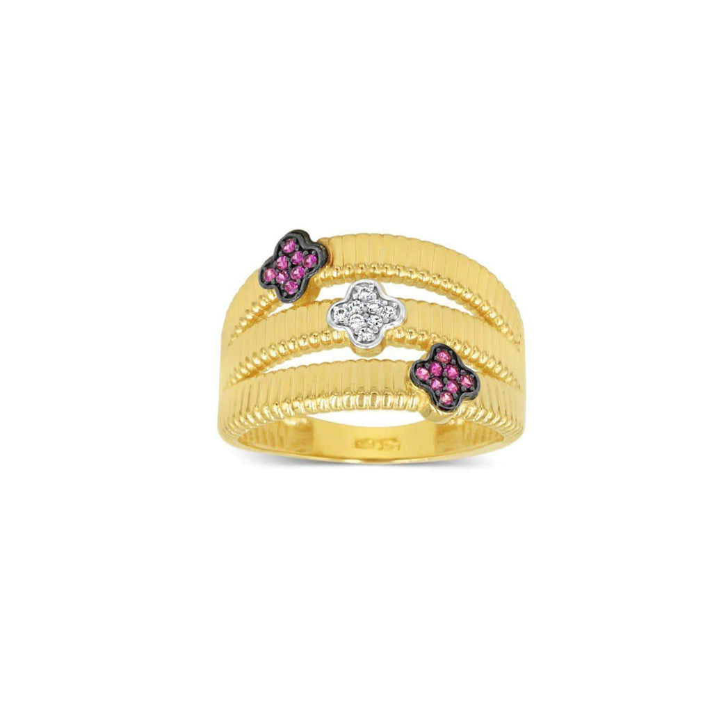 Las Villas Jewelry Womens Ring Women's 3-Rose Fashion 14kt Yellow Gold Ring