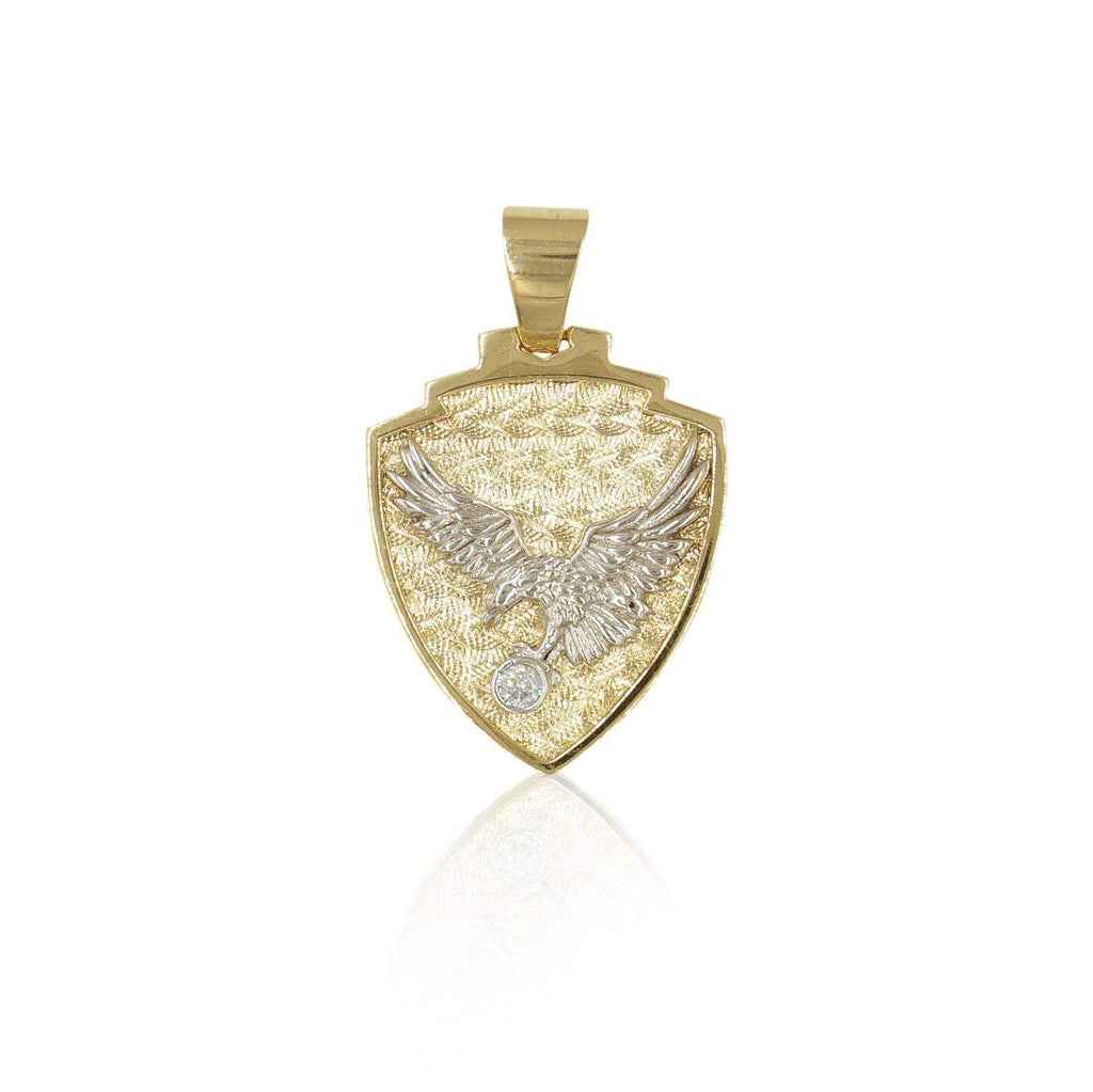 14K Eagle Shield Mens Pendant in Yellow Gold