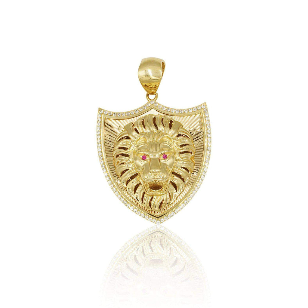 14K Lion Head Pendant in Yellow Gold
