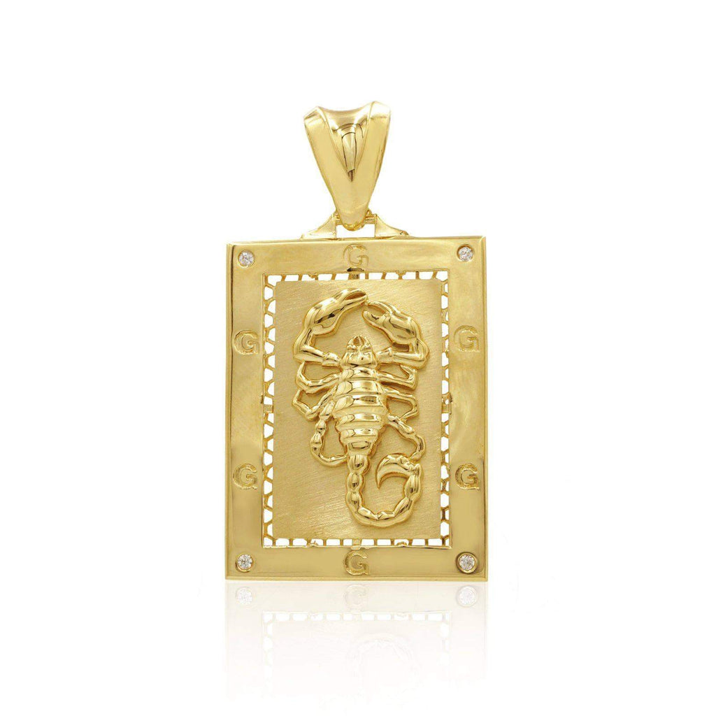 14K Scorpion Plate Pendant in Yellow Gold with CZ