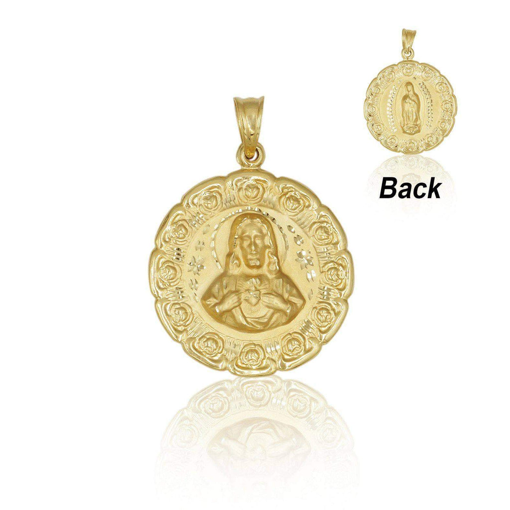 Las Villas Pendant Jesus and Our Lady of Guadalupe Pendant in 14K Yellow Gold