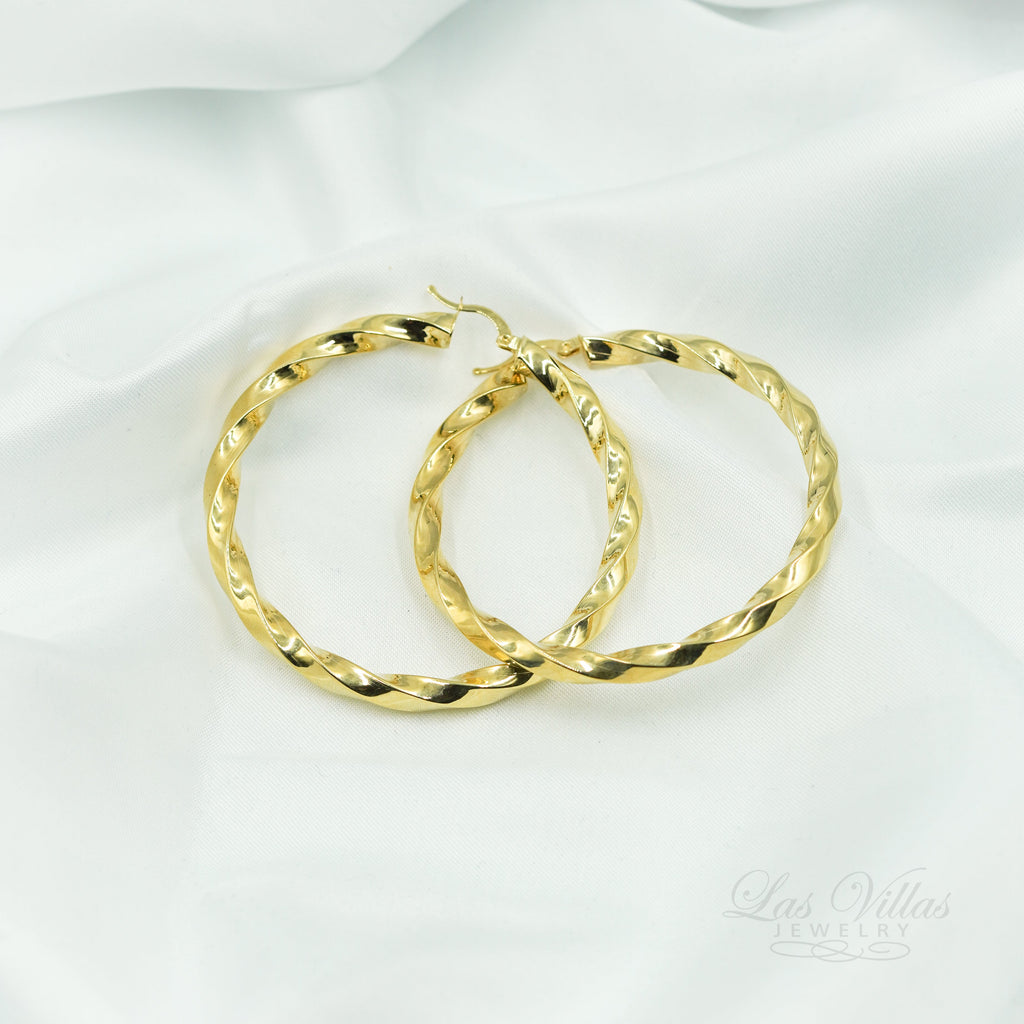 Las Villas Woman Earrings 2 inches 14K Hoop swirl Gold polished earrings